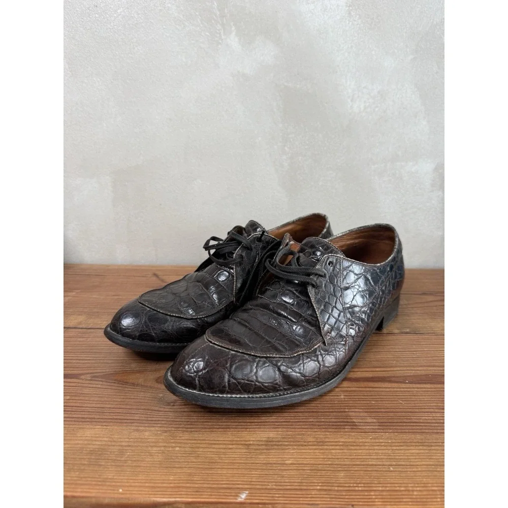 Vintage Edwin Clapp Genuine Alligator Split Toe Derby Shoes Mens 10.5 B Brown